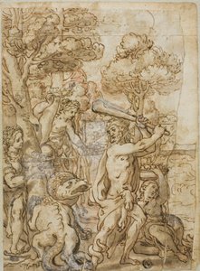 Hercule tuant le serpent Ladon dans le jardin des Hespérides - Andrea Lilio