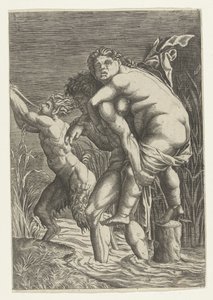 Homme portant une femme sur son dos et un satyre