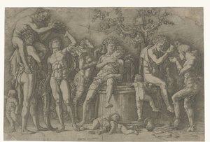 Bacchanale avec satyres et bacchantes près d