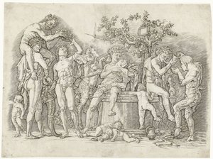 Bacchanale avec satyres et bacchantes près d
