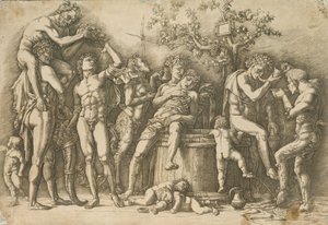 Bacchanale avec une cuve à vin, c.1470-90 (gravure et pointe sèche)