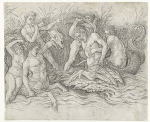 Combat entre tritons avec des néréides sur leur dos (Combat des dieux marins) - Andrea Mantegna