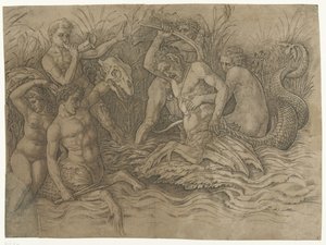 Combat entre tritons avec des néréides sur leur dos - Andrea Mantegna