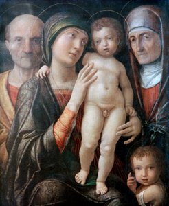 Sainte Famille avec Sainte Élisabeth et Saint Jean-Baptiste enfant, c1495-1500 - Andrea Mantegna
