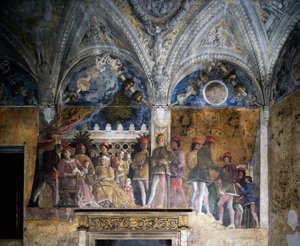 Ludovico Gonzaga, Marsilio Andreasi, Barbara de Brandebourg avec sa fille Paula et Rodolfo Gonzaga - Andrea Mantegna