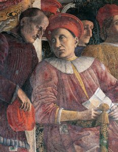 Ludovico Gonzaga et le conseiller Marsilio Andreasi, détail du mur de la cour par Andrea Mantegna, fresque, Château de San Giorgio, Chambre des Époux ou Camera Picta, Mantoue - Andrea Mantegna