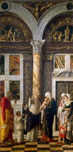 Polyptyque des Offices : « la circoncision » (partie droite). Détrempe sur bois par Andrea Mantegna (1431-1506) 1464-1470. Dim. 86x42,5 cm Florence, Galleria degli Uffizi (Offices) - Andrea Mantegna