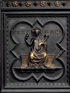 Charité, panneau C des portes sud du baptistère de San Giovanni, 1336