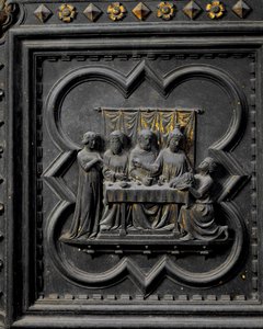La Présentation de la tête de Saint Jean-Baptiste au roi Hérode, dix-septième panneau des Portes Sud du Baptistère de San Giovanni, 1336 - Andrea Pisano