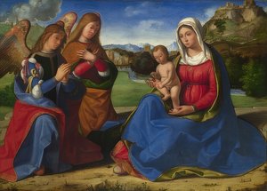 Madone avec enfant, adorée par deux anges - Andrea Previtali