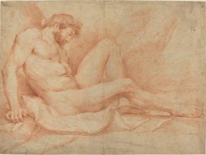 Étude académique de nu masculin assis