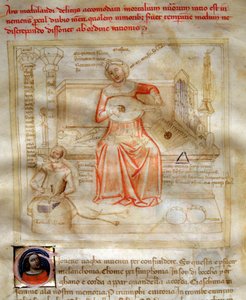 Allégorie de la Musique dans la Chanson des sept Vertus et des sept Arts libéraux destinée à Bruzio Visconti (La Canzone delle Virtù e delle Scienze) par Bartolomeo di Bartoli. Aquarelle d