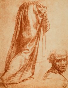 Étude de draperie et portrait masculin; dessin par Andrea del Sarto. Gabinetto dei Disegni e delle Stampe, Galerie des Offices, Florence - Andrea del Sarto