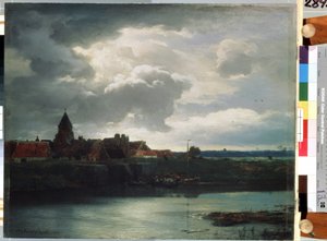 Paysage de village sur une rivière