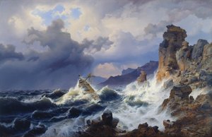Tempête en mer au large de la côte norvégienne - Andreas Achenbach
