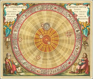 1660 Carte astronomique copernicienne sous forme de cercles concentriques - Andreas Cellarius