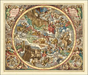 1660 carte céleste des constellations selon le symbolisme chrétien - Andreas Cellarius