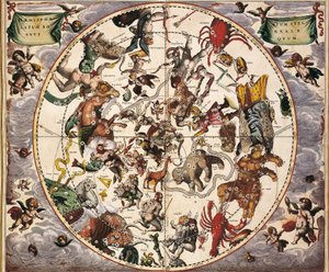Atlas Coelestis seu Harmonia Macrocosmica. 1661. Fol 24. Hemisphaerium stellatum boreale antiquum. Représentation de l