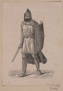 Guerrier marchant avec un bouclier