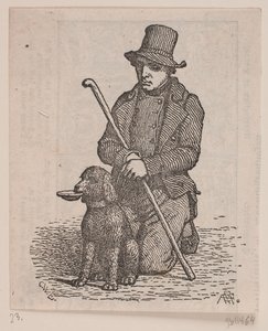 Mendiant agenouillé avec un caniche