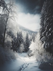Sentier dans la forêt enneigée