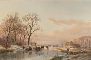 Un canal gelé près de la rivière Maas - Andreas Schelfhout