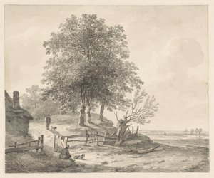 Paysage avec une maison sur une colline - Andreas Schelfhout