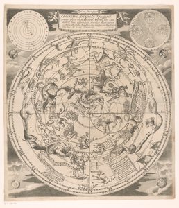 Carte du ciel avec les constellations nordiques (Nieuwe hemels spiegel: waer door den hemel, aerde, en zee dadelik)