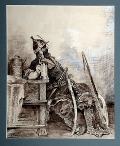 Représentation du héros russe médiéval Bogatyr, chevalier errant. Aquarelle de Andrei Petrovich Riabouchkine (Ryabushkin) (1861-1904) 1893 Dim 29,7x26,7 cm Regional Art Gallery, Perm - Andrei Petrovich Ryabushkin