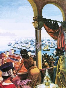 Flotte de la quatrième croisade arrivant à Constantinople en 1203