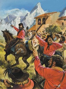 Guiseppe Garibaldi (1807-82) et son armée lors de la bataille contre les troupes royales néopolitaines (gouache sur papier)