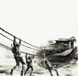 La bataille du pont de Luding (gouache sur papier)