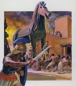Le cheval de Troie (gouache sur papier)