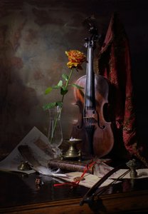 Violon vintage et rose