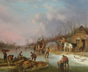 Paysans hollandais sur une rivière gelée - Andries Vermeulen
