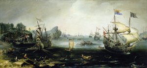 Navires néerlandais chargeant une cargaison de bois dans un fjord scandinave - Andries van Eertvelt
