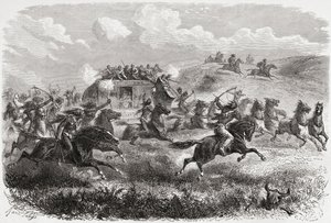 Les Indiens attaquent une diligence transcontinentale en 1867, illustration de 