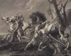 Thésée et Pirithoüs débarrassant la Terre des brigands, délivrent deux femmes des mains de leurs ravisseurs - Angelique Mongez