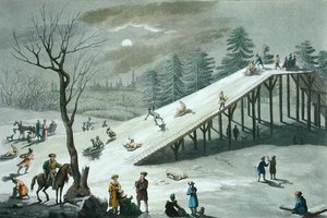 Glissade de neige dans un parc public russe, début du 19e siècle - Angelo Biasioli