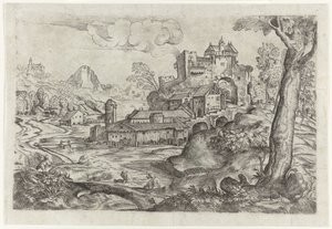 Paysage avec rivière et château - Angelo Falconetto (attributed to)