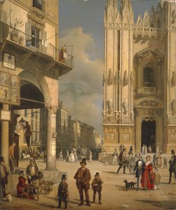 Piazza del Duomo, Milan, 1840 - Angelo Inganni