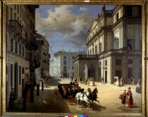 Représentation de la Piazza della Scala à Milan par Angelo Inganni. 19ème siècle. Pinacoteca di Brera, Milan - Angelo Inganni