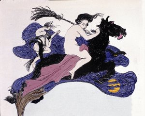 Sorcières en mouvement dans les airs. Illustration par Angelo Jank pour Jugend - Angelo Jank