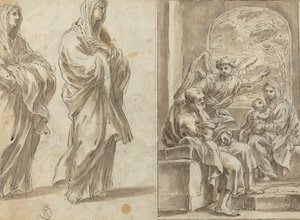 Deux figures féminines drapées; Le repos pendant la fuite en Égypte [verso] - Angelo Marullo