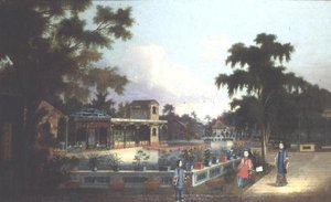Jardin chinois avec trois dames