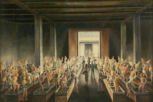 Remplissage de caisses de thé; et fabrication de thé dans le premier processus, vers 1820