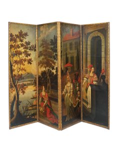 Paravent à quatre volets double face, vers 1700