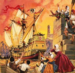 Christophe Colomb prend la mer à bord de la Santa Maria en août 1492 - Angus McBride