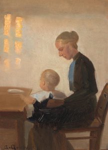 Un intérieur avec une mère et son enfant. - Anna Ancher