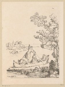 Paysage fluvial avec un bateau ramé par une femme, Cabinet du Roy (titre de la série sur l
